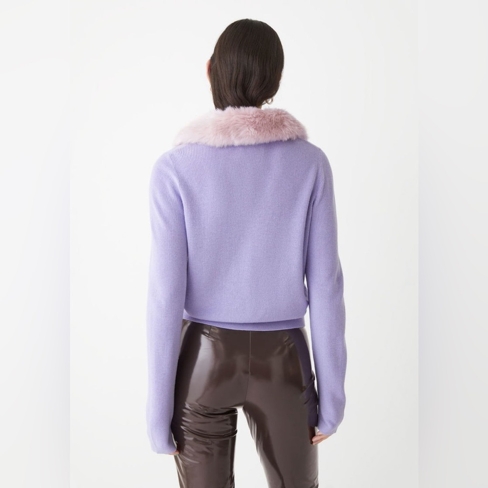 & Other Stories Lavender Faux-Fur Collar Knit Fitted Cardigan Sweater - Picture 4 of 7
